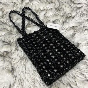 NWT Straw Studios Handmade Beaded Black Tote Top Handle Bag